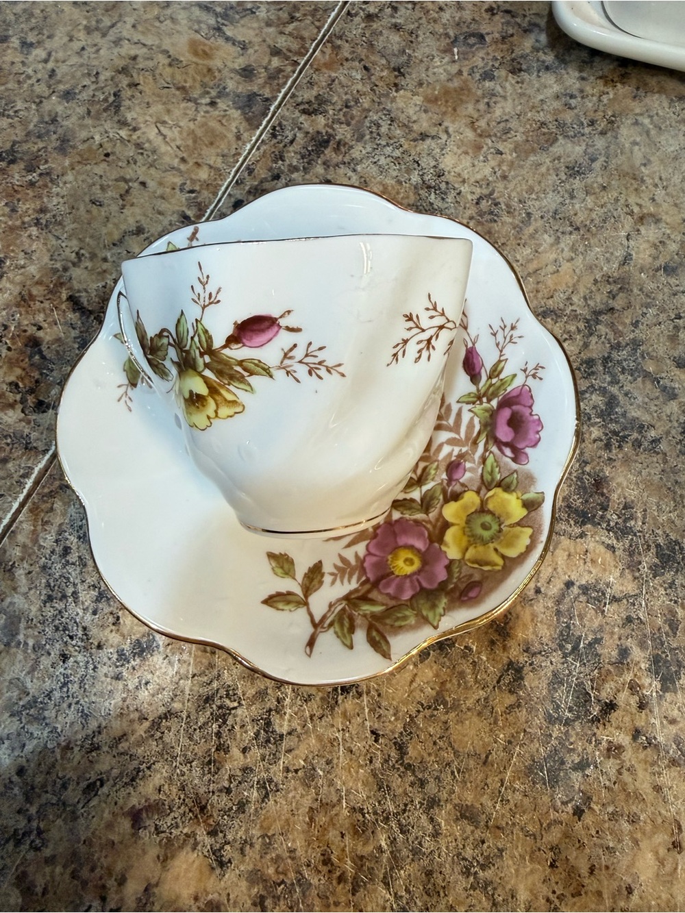 Vintage Floral Porcelain Teacup and Saucer - Pink & Yellow Flowers